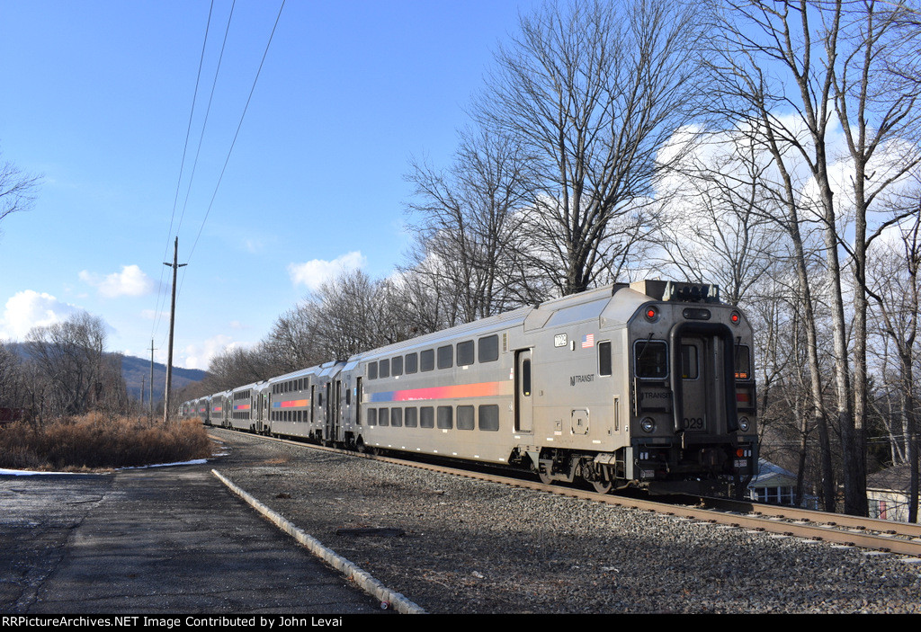 NJT Multilevel Cab Car # 7029 bringing up the rear of Train # 5175 as it heads away from White House Station